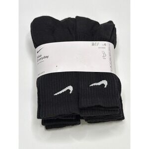 Nike Everyday Cotton Cushioned Crew Socks Black Women's Size M 6 Pair Pack
